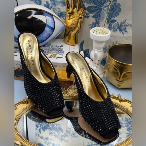 🆕 KURT GEIGER LONDON 🧿 NWOB 60mm Black Crystal Eagle Heel Mule, Sz 37 US 7 - Picture 9 of 16